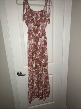 Floral Tie-Shoulder Maxi Dress in Rust and White- Wore Once.